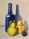 Blue bottle with fruit